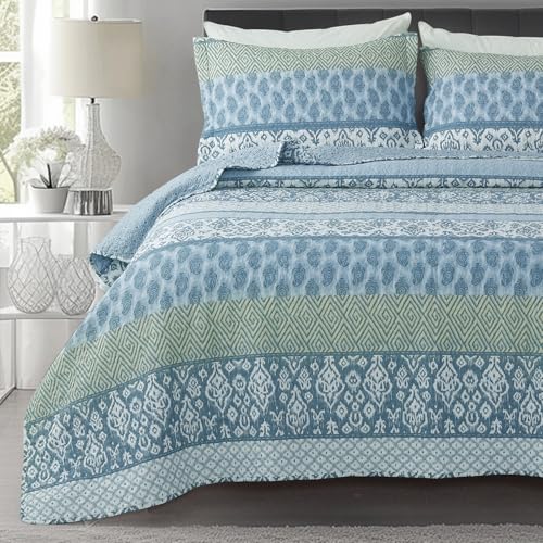 KASENTEX King Quilt Set Lightweight Bedspread Coverlet,Reversible Quilt Bedding Set,3 Pieces Soft Microfiber Lightweight Bedspread,Exquisite Printed C