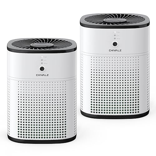 CHIVALZ Air Purifiers for Bedroom, Air Purifiers for Home Bedroom, Quiet Air Cleaner with 24dB Sleep Mode, True HEPA Filter for Pet, Bright White, 2 P