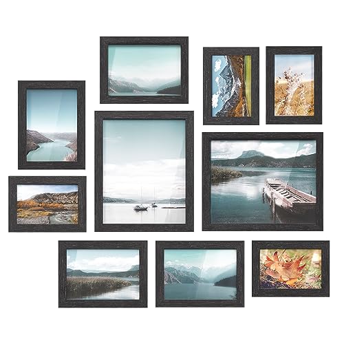 SONGMICS Picture Frames, Collage Picture Frames Set of 10, Two 8x10, Four 5x7, Four 4x6, Photo Frame for Wall Gallery Decor, Table Display, Glass, Ink
