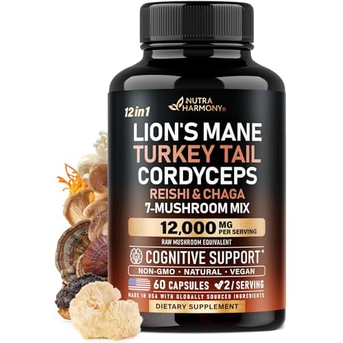 Mushroom Supplement - Organic Lions Mane | Turkey Tail | Chaga | Cordyceps | Reishi | Maitake | Shiitake | Meshima | Tremella | Oyster | Agaricus - Ma