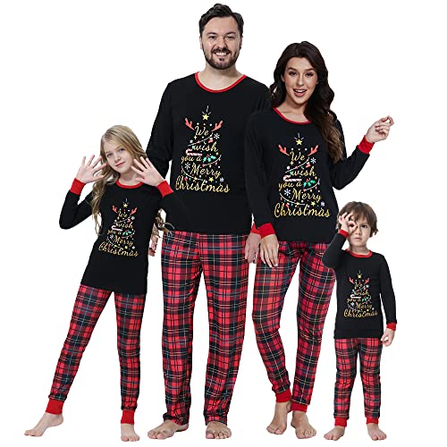VENTELAN Family Matching Christmas Pajamas Set Holiday Santa Claus Sleepwear Xmas PJS Set for Couples and Kids Kids 2T Plaid Christmas Tree