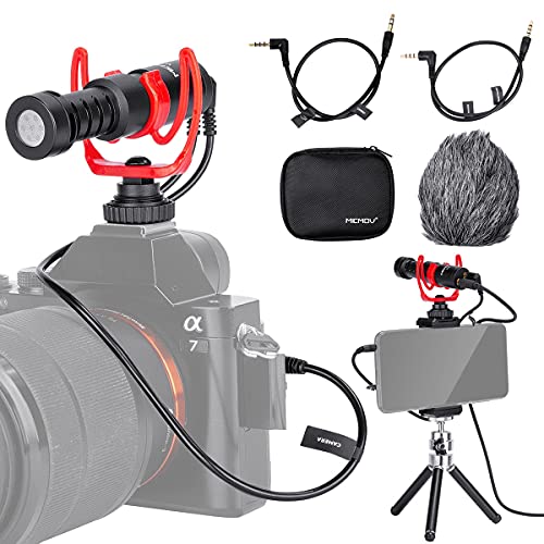FOMITO MICMOV V-2 Shotgun Microphone - Super-Cardioid Mic with Shock Mount, Tripod, Phone Clip and Storage Case, Compatible with 3.5mm Interface Smart