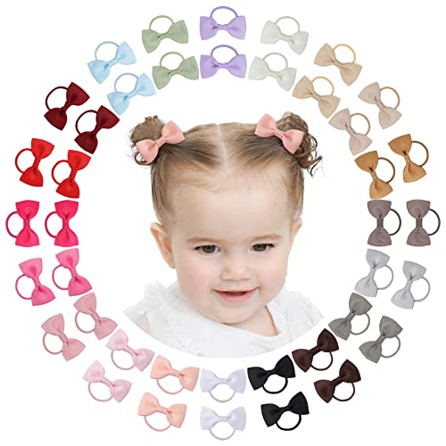 40PCS 2 Inches Baby Girls Hair Bows Ties Mini Boutique Elastic Hair Rubber Ribbon Hair Band Accessories for Kids Toddlers Infants (1-40 PCS - Dark col
