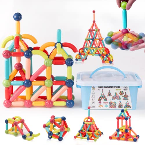 COUOMOXA Magnetic Sticks STEM for Kids: 3 4 5 6 7 8+ Year Old 110pcs Educational Magnetic Construction Set - Learning Toy for 3-12 Kids Classroom Home