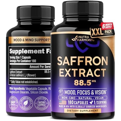 Natural Saffron Supplements - Pure Saffron Extract 88.5 mg - Made in USA - Mood | Focus | Vision | Energy Support - Eye Health for Women & Men - NonGM