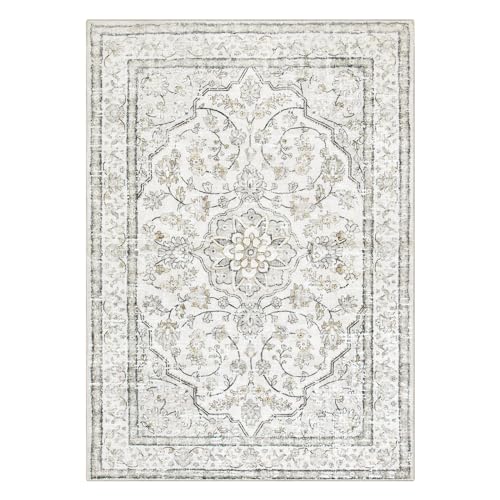 Lahome Boho Rugs 5x7 Area Rugs,Neutral Area Rug Oriental Indoor Beige Carpet Living Room Rug Non Slip,Ultra-Thin Washable Rug for Bedroom Vintage Mat