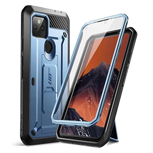 SUPCASE Unicorn Beetle Pro Series Full-Body Rugged Holster Case with Built-in Screen Protector for 6.2-Inch Google Pixel 4A 5G (2020), Metallic Blue