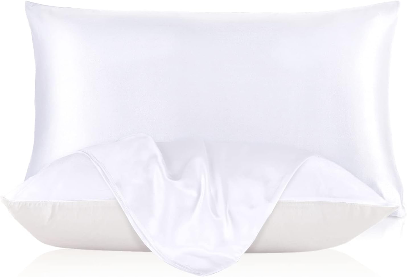LilySilk Silk Pillowcase with Cotton Underside 19 Momme Mulberry Silk 100% Cotton Fabric Zipper Closure 1pc White Standard 20x26 Standard 20''x26'' Wh
