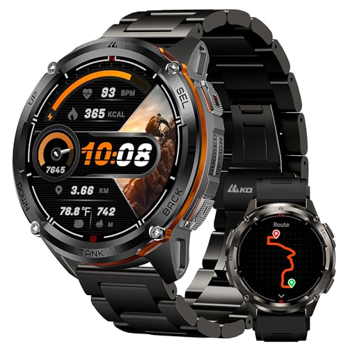 KOSPET Tank T3 Ultra 2 GPS Smart Watch for Men, Extra-Long Battery, Full Stainless Steel Body Rugged Smartwatch with Bluetooth Calling, Pressure&Altit