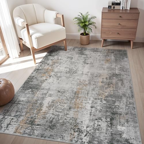 3 x 5 Rug Small Non Slip Area Rug Ultra Soft Machine Washable Low Pile Modern Abstract Area Rugs for Bedroom Living Room Entryway Kitchen Bedside, Gre