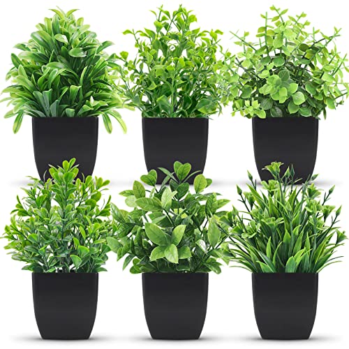 Der Rose 6 Pack Fake Plants Mini Artificial Plants for Home Office Farmhouse Bathroom Shelf Decor Indoor Green 6