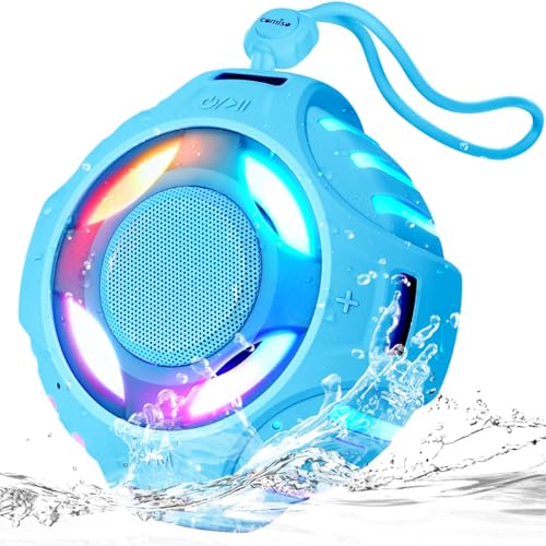 comiso Shower Bluetooth Speaker, IP67 Waterproof Speaker with LED Light, Portable Speakers with True Wireless Stereo, Floating, 2000mAh, Built-in-Mic,