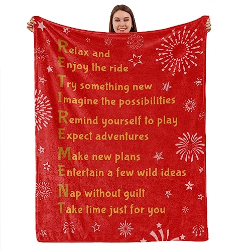 Best Retirement Gifts, Retirement Gifts for Men Women, Going Away Gift - Happy Retirement Throws Blanket for Teachers Grandparent Friends (Red, 50x60)