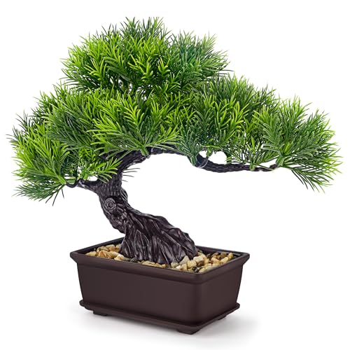 Der Rose 8'' Artificial Bonsai Tree Small Fake Potted Plants for Zen Japanese Home Office Desk Bathroom Shelf Decor (Pine) Green-pine