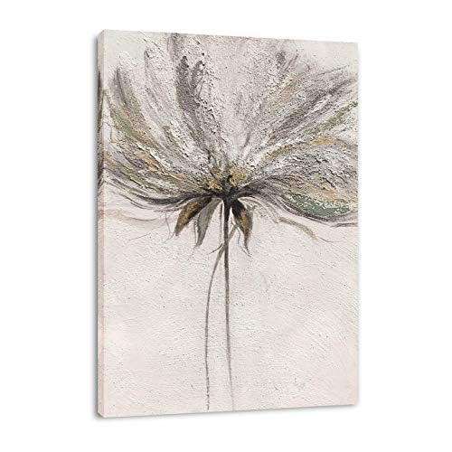 Yihui Arts Hand Painted Abstract Floral Wall Art Pictures Grey White Gold Foil Painting Sand Artwork For Bedroom Decoration 28"L x 20"W Vertical Flowe