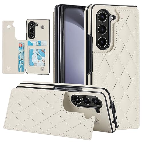 for Samsung Galaxy Z Fold 5 Wallet Case with Credit Card Holder, Fold Premium Diamond Leather Magnetic Clasp Kickstand Heavy Duty Protective Cover.(Wh