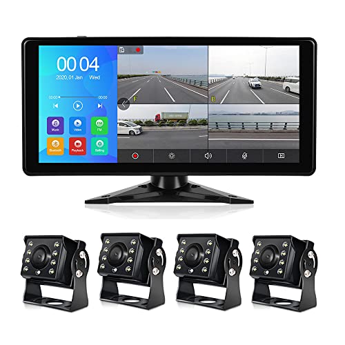 EVERSECU Car Backup Cameras System with 4K 10.36" Touch Screen Quad Display Monitor & 4pcs 1080P Backup AHD Cameras, MP5 Player, Vehicle DVR Recorder