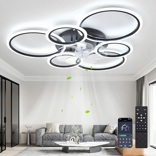MiiR Deckenventilator Mit Beleuchtung,LED Dimmbar Deckenventilator Mit Fernbedienung,85W 6800lm Deckenlampe Mit Ventilator，Umkehrmotor,6-Gang,lampe
