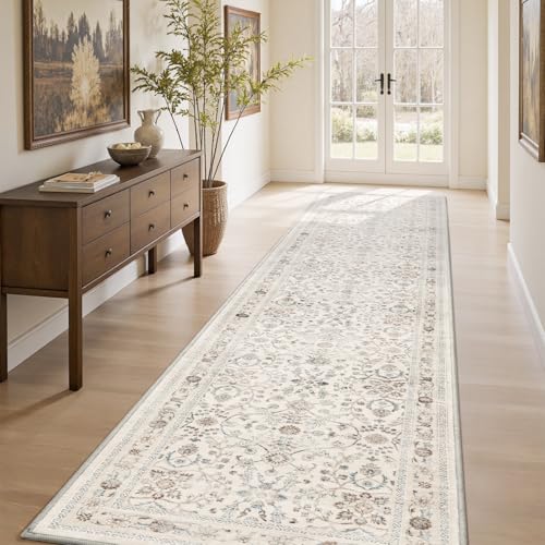 MontVoo-Vintage 2x10 Runner Rug-Soft Beige Washable Runners for Hallways-Non Slip Bedside Rugs for Bedroom-Machine Washable Long Rug for Hallways Entr