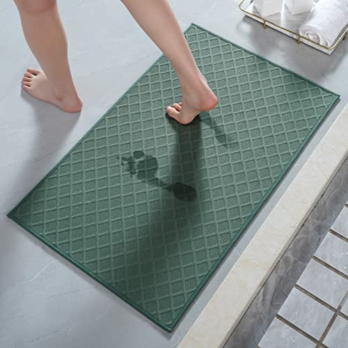 AMOAMI Ultra Thin Bathroom Rugs, Rubber Backed Bath Mats for Bathroom Non Slip, Absorbent Bathroom Mat for Floor, Shower, Sink (17"x28", Green) Green