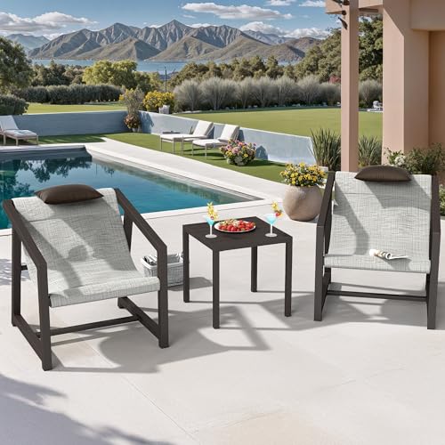 YITAHOME 3-Piece Outdoor Furniture Set, All-Weather Textile Patio Bistro Set with Pillows, Small Patio Conversation Set for Balcony Outside, Outdoor S