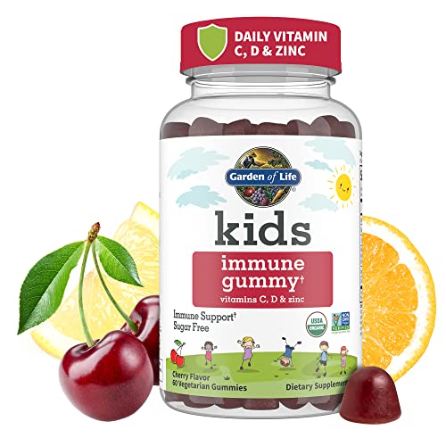 Garden of Life Kids Immune Support Gummies with Vitamin C, D as D3 & Zinc for 3-in-1 Daily Children’s Immunity – Organic, Non-GMO, Gluten-Free, Ve