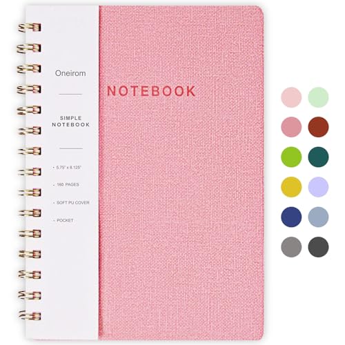 Spiral Notebook, Pink Notebook-6.1x8.2 Inch College Ruled Journal with Inner Pockets and 160 Pages, PU Leather Cover Business Journal, Twin-Wire Bindi