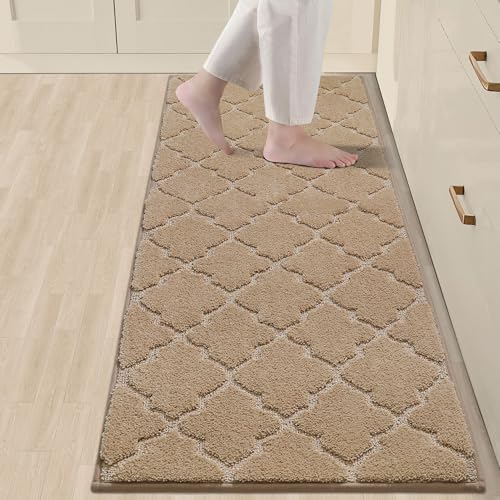 COSY HOMEER Soft Floor Mats for in Front of Sink Super Absorbent Kitchen Rugs 20"x59" Non-Skid Standing Mat Washable,Polyester,Beige Beige 20"x 59"
