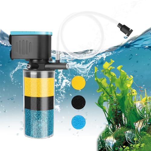 AquaMiracle Submersible Aquarium Filter 3-Stage in-Tank Filter with Dual Water Outlet & Aeration, 130GPH Internal Fish Tank Filter for 10-30 Gallon Aq