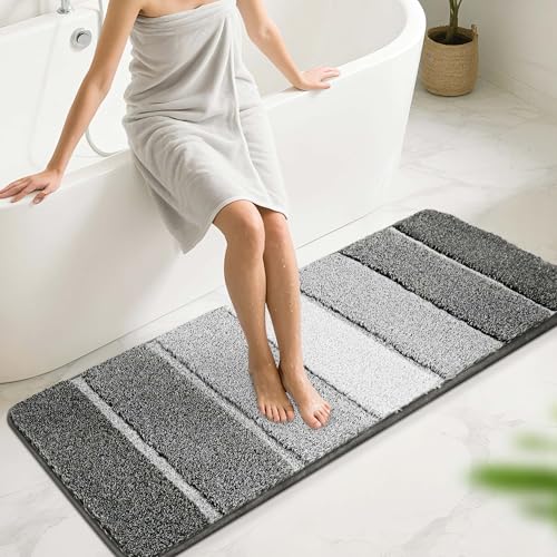 COSY HOMEER Bathroom Rugs 59"x20", Ultra Soft Absorbent Bath Mat with Non-Slip TPR Backing, Machine Washable Shaggy Rug for Bathroom Floor, Dark Gray