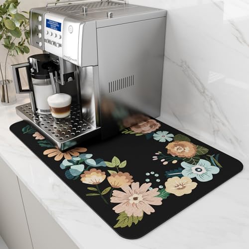 AMOAMI Coffee Mat Hide Stain Rubber Backed Absorbent Dish Drying Mat for Kitchen Counter - Bar Accessories Fit Under Coffee Maker, Espresso Machine, D