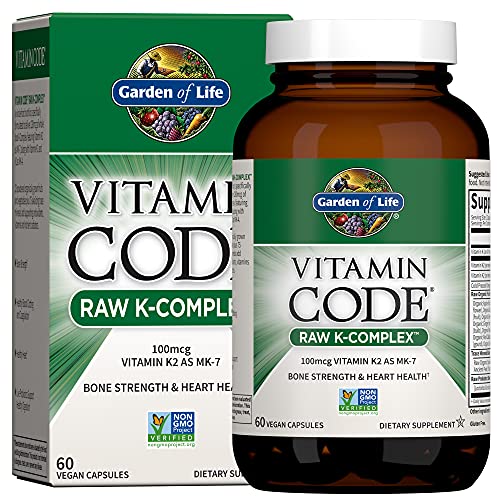 Garden of Life Vitamin K2 and K1, Vitamin Code Vegan K Complex Vitamin for Bone Strength and Heart Health, Omega Rich Flax Seed Oil, Trace Minerals, P