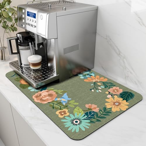 AMOAMI Coffee Mat - Hide Stain Rubber Backed Absorbent Dish Drying Mat for Kitchen Counter - Bar Accessories Fit Under Coffee Maker, Espresso Machine,