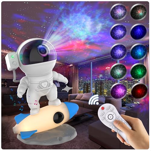 FlyEagle Astronaut Galaxy Projector, Star Nebula Projectors with Rocket Lamp, Night Lights LED Star Projector for Bedroom, Remote Control, White Noise