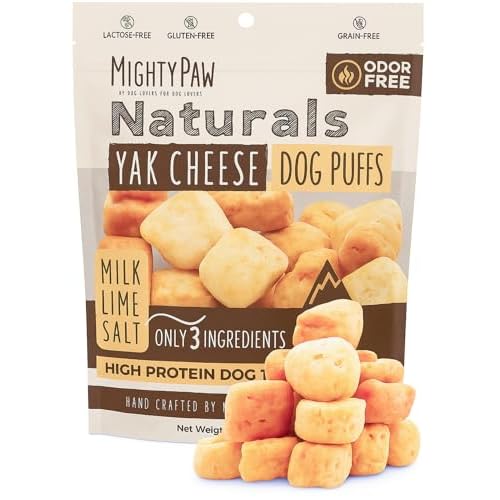Mighty Paw Yak Cheese Puffs for Dogs - Crunchy All-Natural Pet Treats - Odorless Limited-Ingredient Chews for Puppies & Power-Chewers - Rich in Protei