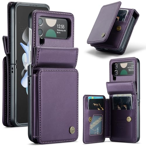 for Samsung Galaxy Z Flip 4 Wallet Case with RFID Blocking and 4 Credit Card Holder, Premium Durable Leather Magnetic Clasp Kickstand Heavy Duty Shock