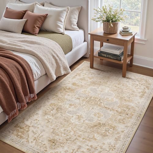 tchdio 3x5 Bedroom Area Rug, Non Slip Washable Entryway Rug Indoor, Soft Low Pile Vintage Door Mat, Stain Resistant Rug for Entrance, Bedside, Dining