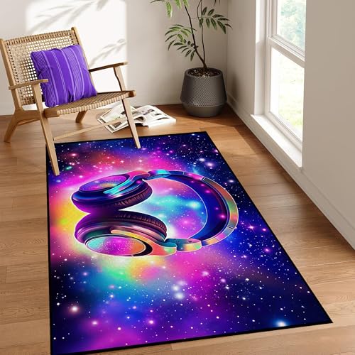 Galaxy Game Area Rug Music Headphone Rugs Colorful Throw Rug Non-Slip Carpet Doormats for Living Room Bedroom Apartment Dorm Floor Mat 59 in x 39 in G