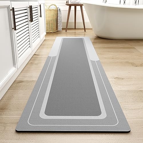 MontVoo-Bath Mat Runner Long Bathroom Mat Rug Non Slip Super Absorbent Stain Resistant Quick Dry Thin Bathroom Rug Fit Under Door-Bath Mats for Bathro