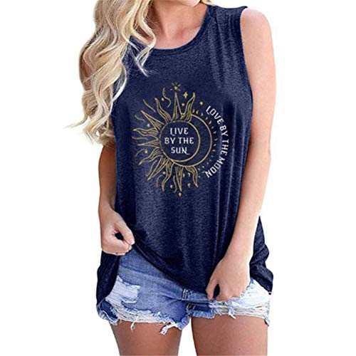 Fuyxxmer Tank Tops for Women 2025 Cute Summer Sleeveless Tops for Women Loose Casual Graphic Tees T Shirts Navy XX-Large