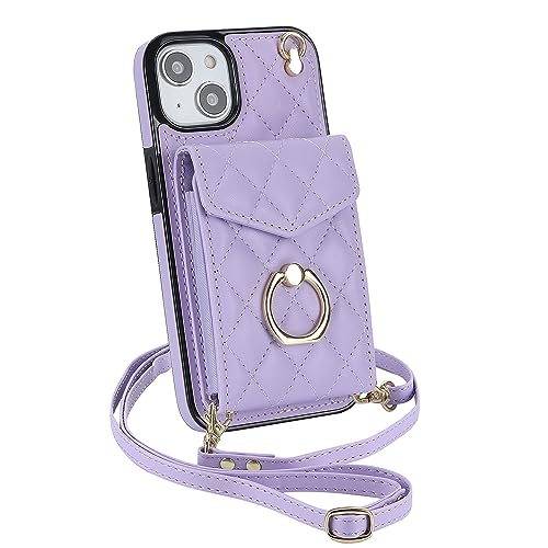 for iPhone 14 Wallet Case with Ring,High-end Stylish Luxury Leather Accordion Card Holder,Anti-Drop Lanyard,Multi-Functional Ring Stand,Protective Lea