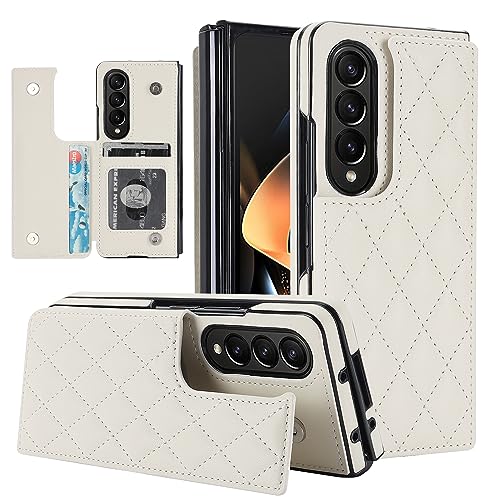 for Samsung Galaxy Z Fold 4 Wallet Case with Credit Card Holder, Fold Premium Diamond Leather Magnetic Clasp Kickstand Heavy Duty Protective Cover.(Wh