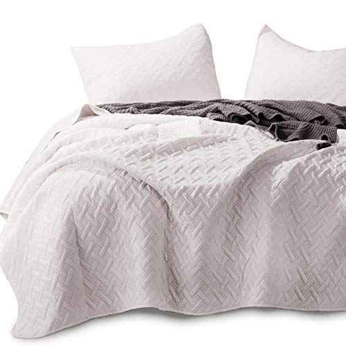 Kasentex Quilted Coverlet 3-pc Mini Bedding Set-All Season Lightweight Ultra Soft Stone Washed Blanket-Heat-Pressed 2-Tone Reversible Color, Full-Quee