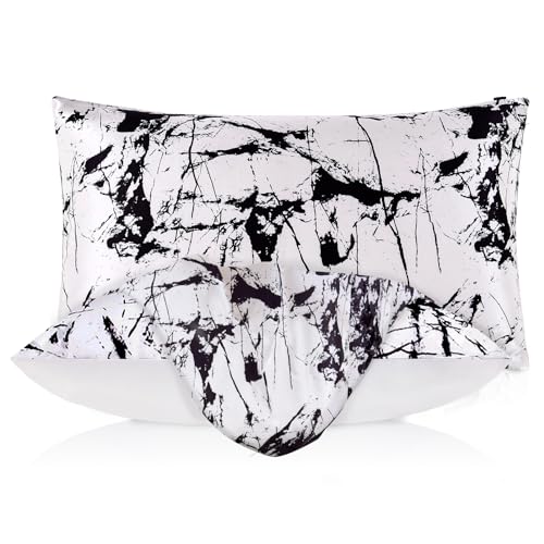 LILYSILK 100% Pure Mulberry Silk Pillowcase for Hair and Skin 19 Momme, Cotton Underside, Soft Pillow case Cover with Hidden Zipper 1Pc, White Marble