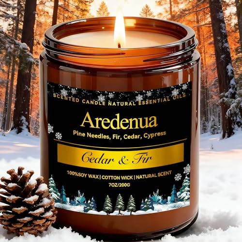 Winter Candles – Cedar & Fir Scented Candle | 7oz Soy Candles for Home Scented with 50H Burn - Evergreen Pine Christmas Candle for Home | Winter Aro