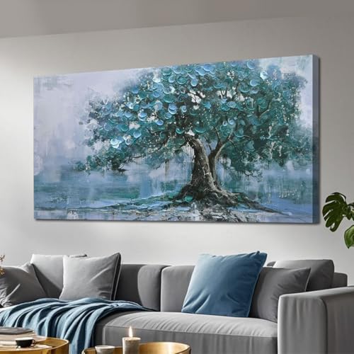 Ardemy Large Tree Canvas Wall Art for Living Room Teal Tree of Life Landscape Bedroom Picture Painting Artwork Framed Home Office Dining Room Kitchen