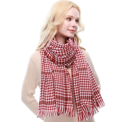 RIIQIICHY Plaid Scarf for Women Fall Winter Pashmina Scarves Wraps for Cold Weather Warm Large White-Rose Pink