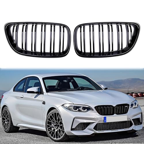 Heart Horse F22 Grille, 2 Series Front Kidney Grille for 2014-2018 B-M-W 2 Series F22 F23 F87 M2 Dual Line Gloss Black Grills 1 Pair (Left and Right)