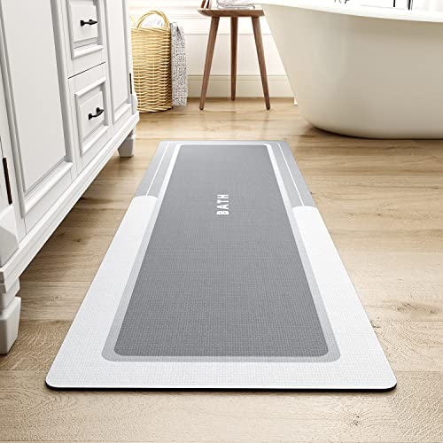 MontVoo-Bath Mat Runner Long Bathroom Mat Rug Non Slip Super Absorbent Stain Resistant Quick Dry Thin Bathroom Rug Fit Under Door-Bath Mats for Bathro