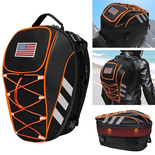 Waterproof Motorcycle Tail Bag Backpack, Large Capacity Motorbike Helmet Bag,Dual Use Luggages Storage Backpack Bag